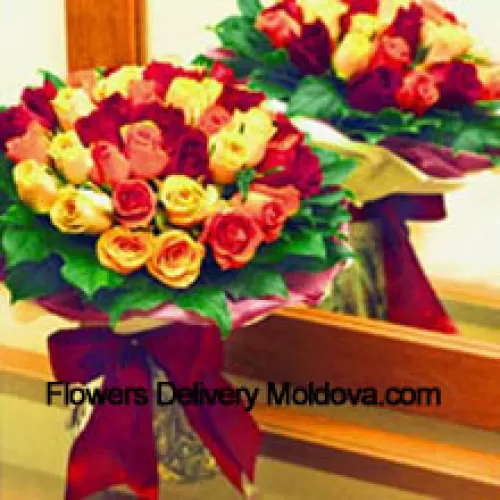 Bouquet de 25 roses de couleurs mélangées