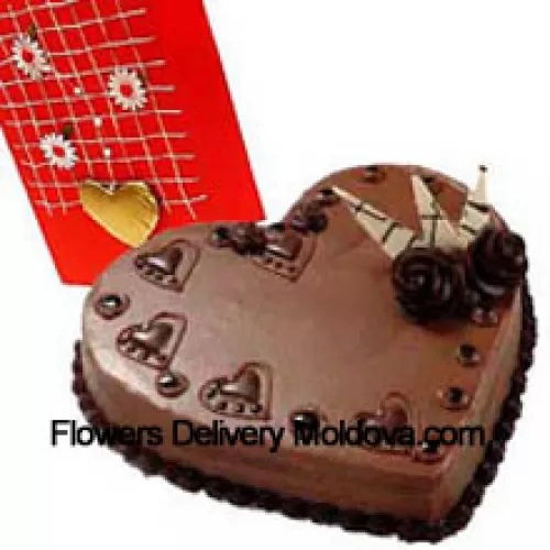 1 Kg (2.2 Lbs) Gâteau au chocolat en forme de cœur avec une carte de vœux gratuite