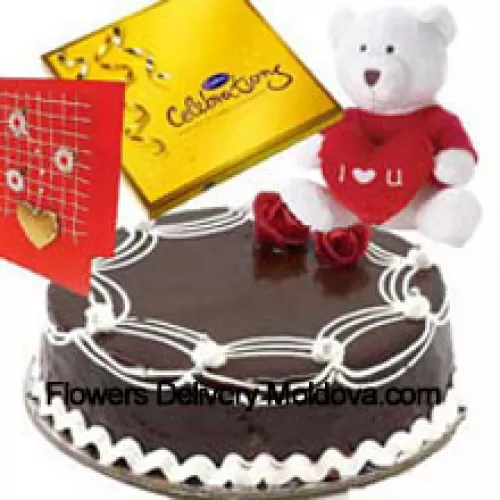 1 Kg Gâteau Truffe, Une Boîte de Cadbury's Celebration Pack, Ours en Peluche Je t'aime et une Carte de Vœux Gratuite