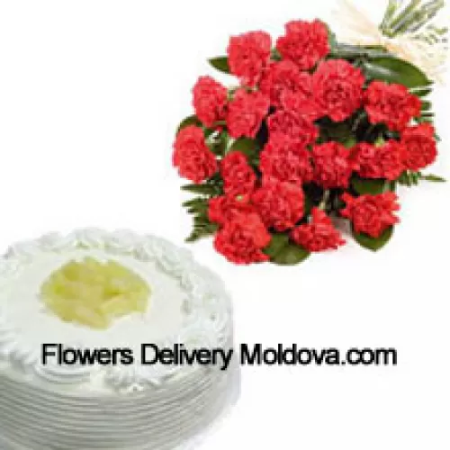 Bunch Of 11 Carnations With 1 Kg Pineapple Cake