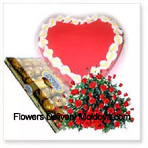 Panier de 101 roses rouges avec 24 Ferrero Rocher et un gâteau aux fraises de 1 kg (2,2 livres)